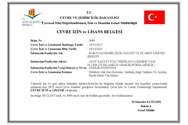 Çevre İzin ve Lisans Belgesi