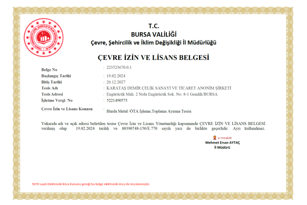 Çevre İzin ve Lisans Belgesi
